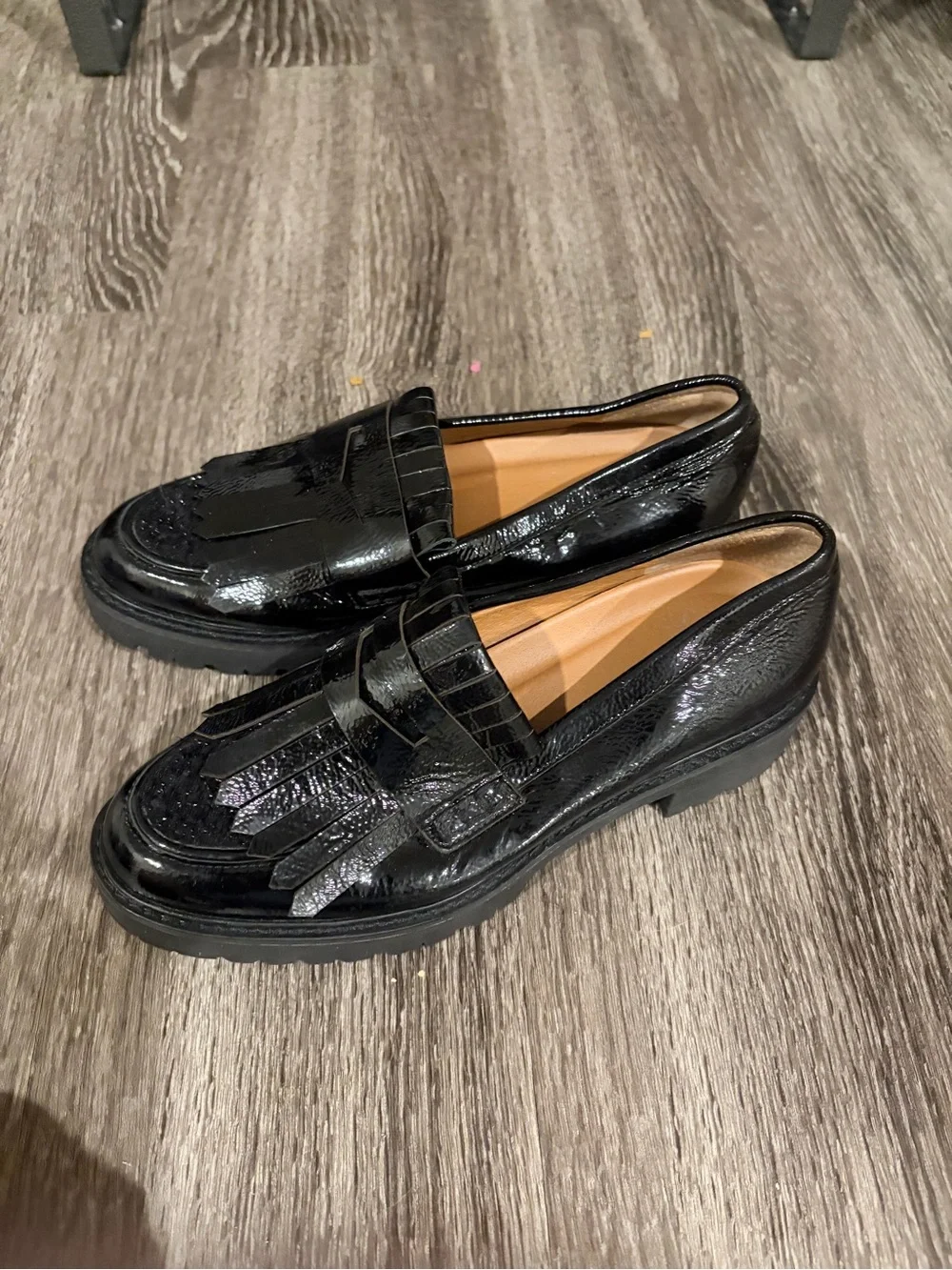 Franco Sarto Women's Black Leather Fringe Loafer Flats Slip-On 6.5 NEW
